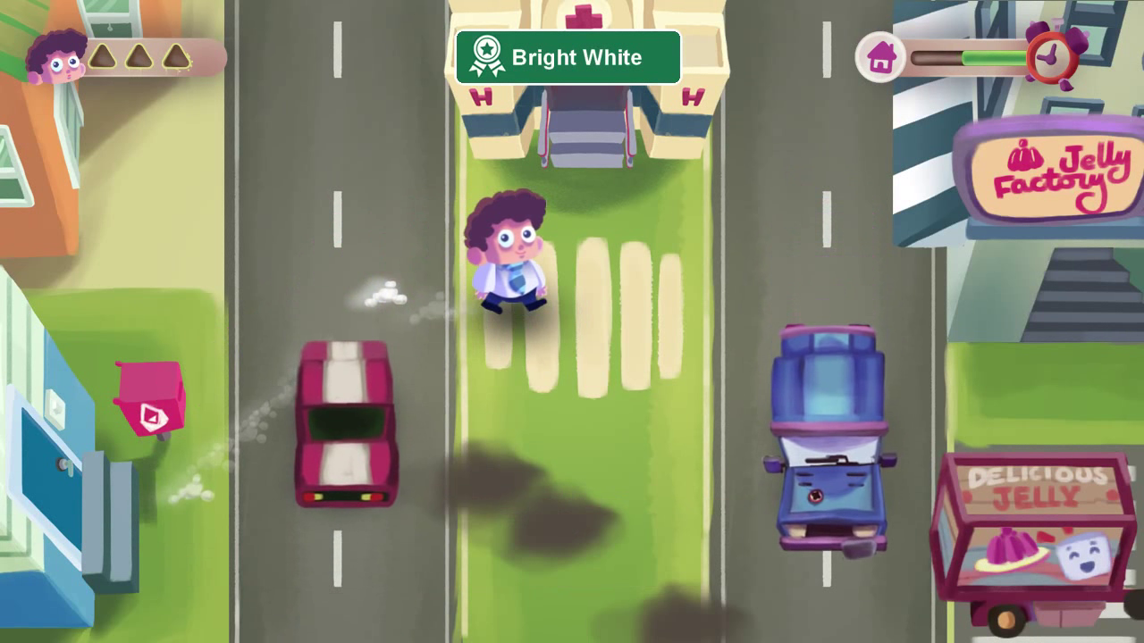 A quick fun crossing road game is implement where the player need to reach his work.